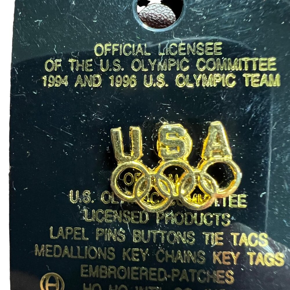 1996 Olympic Pin USA Interlaced Rings Gold‎ Tone Lapel Hat Tie Tac Pinback